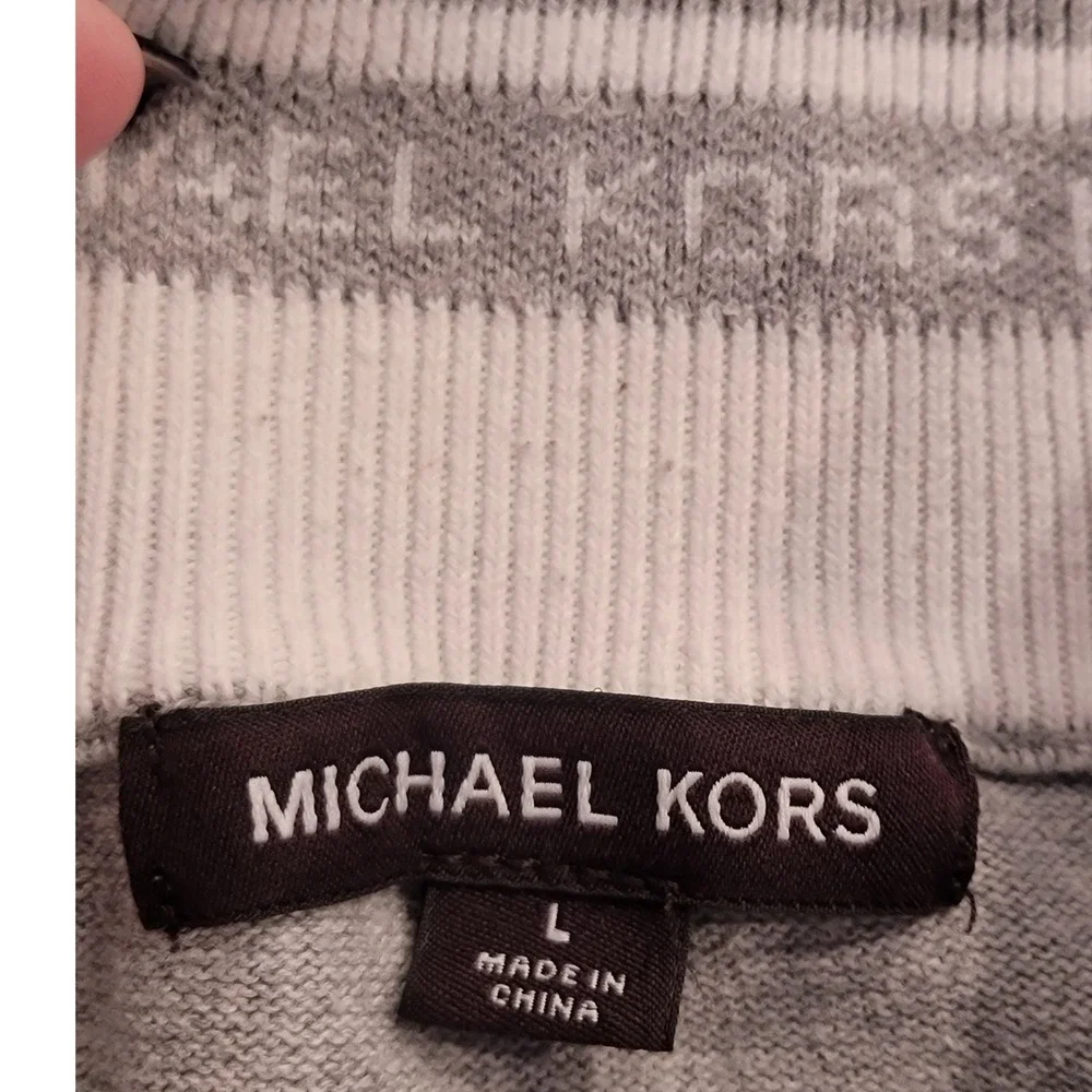 Michael Kors Mens Quarter Zip Sweater Gray Mock Neck Pullover Large MK Logo